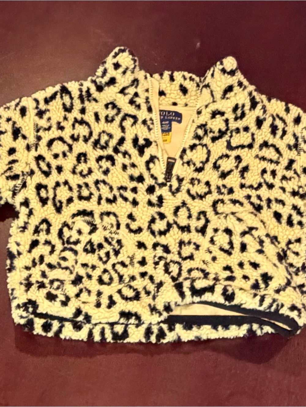 Polo by Ralph Lauren Cream & Black Leopard Sherpa Half-Zip Pullover